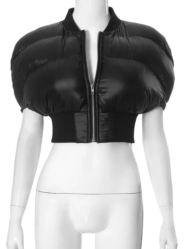 Weird Puss Hipster Zip Jacket Women Thick Padded Autumn New Fashion Shorts Sleeve Quilted Padded Casual Basic Wild Streetwear - SN Wigs & More