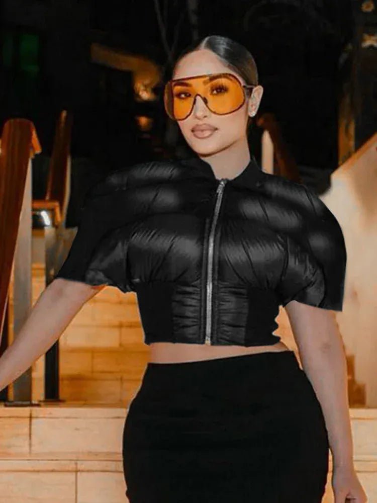 Weird Puss Hipster Zip Jacket Women Thick Padded Autumn New Fashion Shorts Sleeve Quilted Padded Casual Basic Wild Streetwear - SN Wigs & More