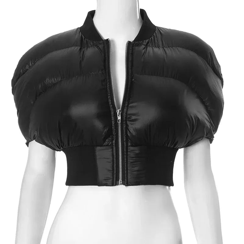 Weird Puss Hipster Zip Jacket Women Thick Padded Autumn New Fashion Shorts Sleeve Quilted Padded Casual Basic Wild Streetwear - SN Wigs & More