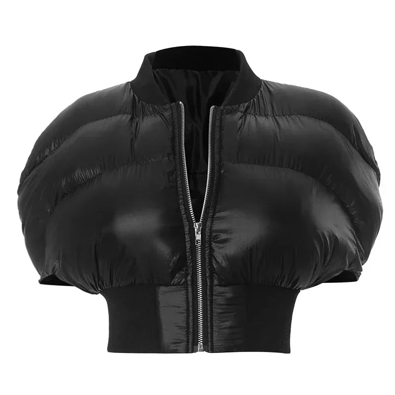 Weird Puss Hipster Zip Jacket Women Thick Padded Autumn New Fashion Shorts Sleeve Quilted Padded Casual Basic Wild Streetwear - SN Wigs & More