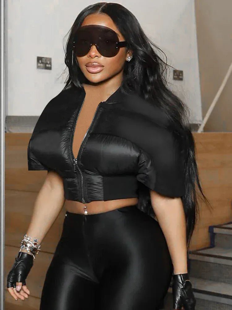 Weird Puss Hipster Zip Jacket Women Thick Padded Autumn New Fashion Shorts Sleeve Quilted Padded Casual Basic Wild Streetwear - SN Wigs & More