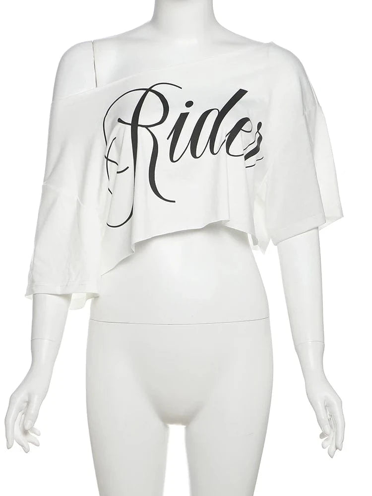 Weird Puss Letter Print Crop Tops Women Summer Trend Wild Biased Collar Street Skinny Simple Classic Streetwear Daily Soft Tees