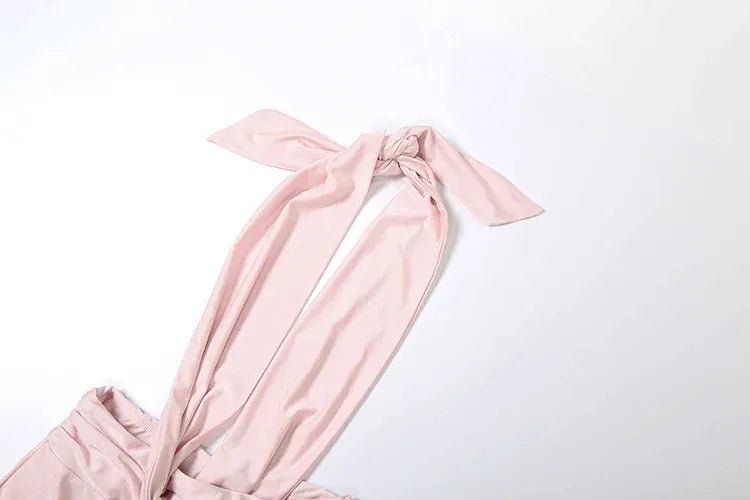 Weird Puss Patchwork Halter Romper Women Ribbon Sleeveless Elastic Backless Workout Activewear Midnight Activity Slim Playsuits - SN Wigs & More