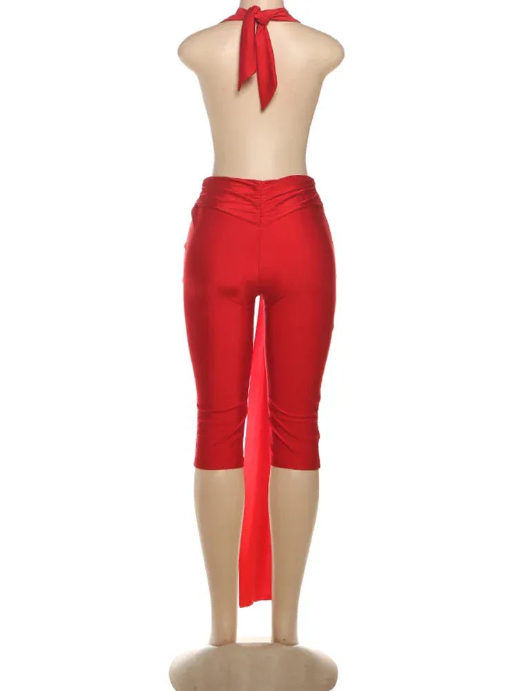 Weird Puss Patchwork Halter Romper Women Ribbon Sleeveless Elastic Backless Workout Activewear Midnight Activity Slim Playsuits - SN Wigs & More