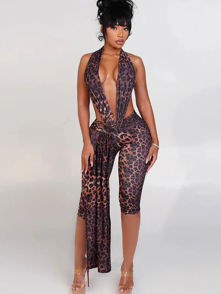 Weird Puss Patchwork Halter Romper Women Ribbon Sleeveless Elastic Backless Workout Activewear Midnight Activity Slim Playsuits - SN Wigs & More