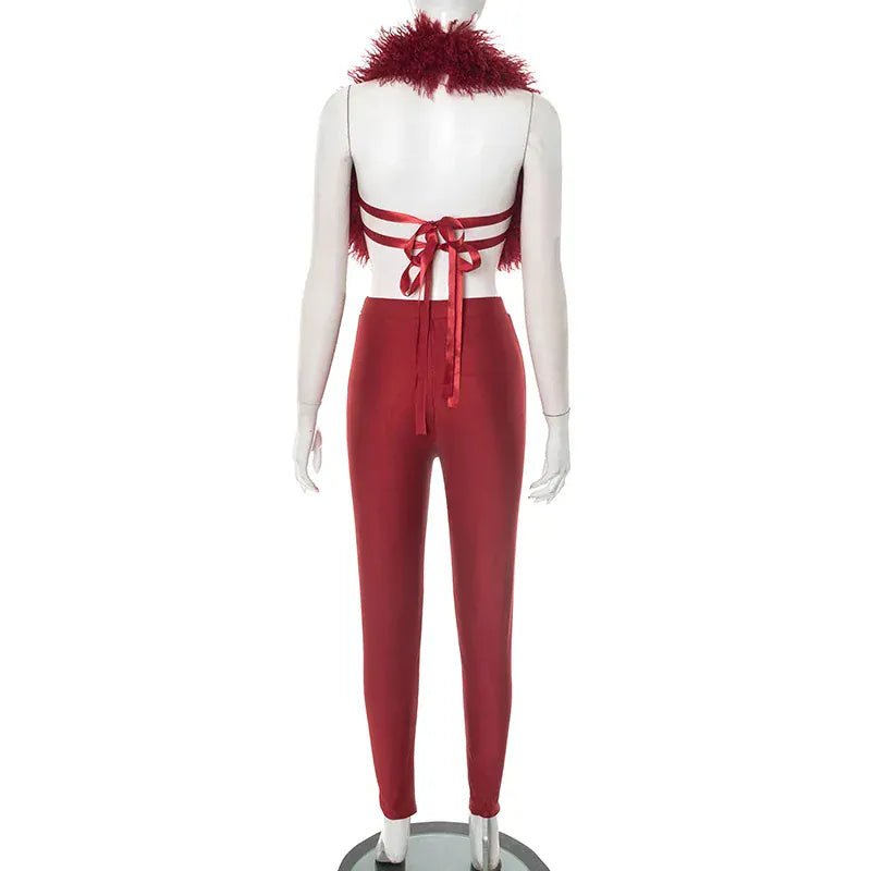 Weird Puss sexy 2 Piece Set Women Tracksuit hipster Halter Backless furry Tank Tops+leggings matching Sexy Streetwear Outfits - SN Wigs & More