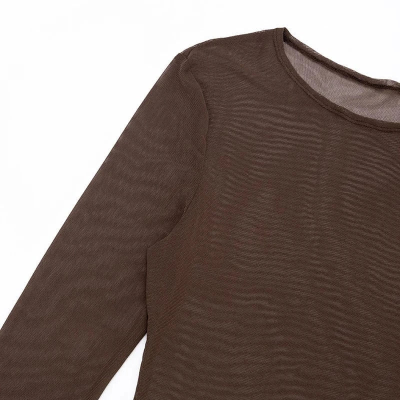 Weird Puss Sexy Casual 3 Piece Set Mesh Full Sleeve o - Neck Crop Tops+Shorts+Foot Cover Matching Autumn Trend Streetwear Outfits - SN Wigs & More