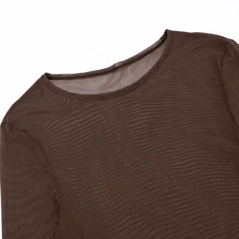 Weird Puss Sexy Casual 3 Piece Set Mesh Full Sleeve o - Neck Crop Tops+Shorts+Foot Cover Matching Autumn Trend Streetwear Outfits - SN Wigs & More