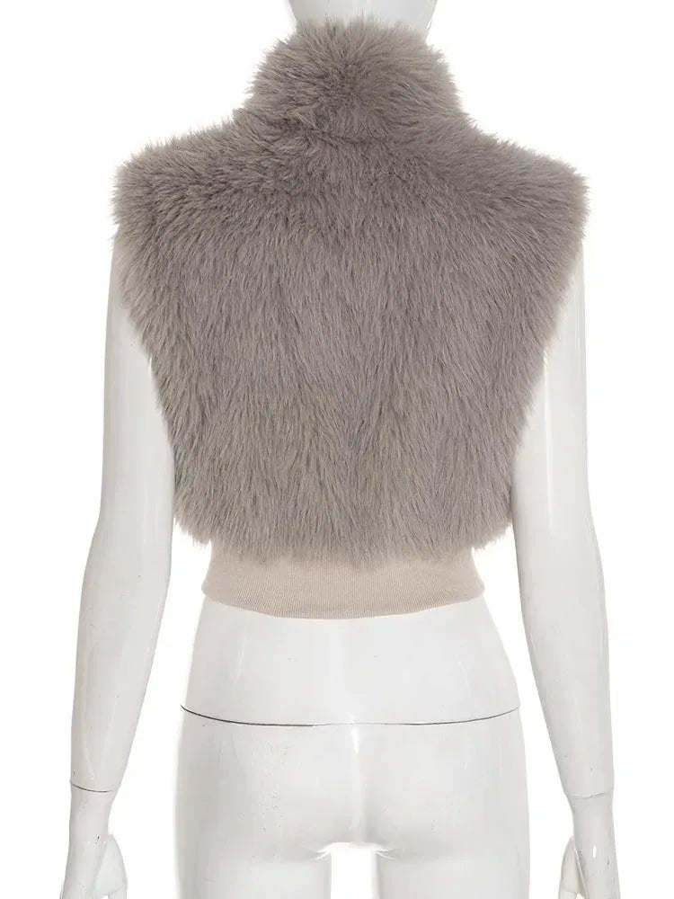 Weird Puss Sexy Furry Tank Tops Women Autumn Trend Patchwork Zip Metal Leather Buckle Slim Hottie Wild Street Clubwear Waistcoat - SN Wigs & More