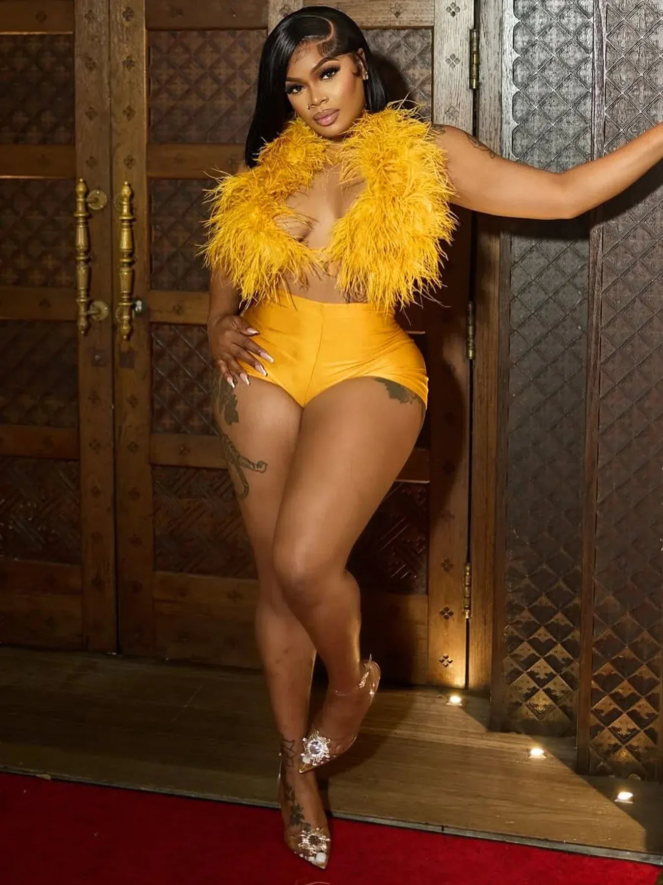 Weird Puss Sexy Hipster Fur 2Piece Set Women Luxury Tank Tops+Tight Stretch Shorts Y2K Summer Midnight Clubwear Party Outfits - SN Wigs & More