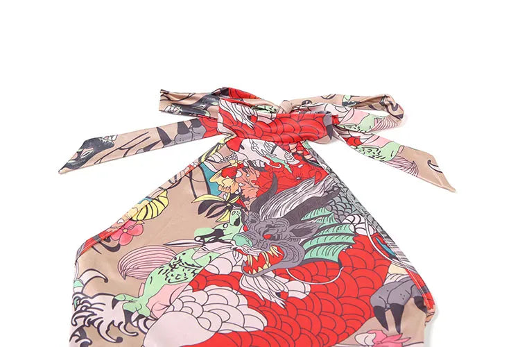 Weird Puss Sexy Print Halter Romper Women Bandage Summer Colorful Hipster Backless Activity Workout Fit Tight Stretch Playsuits