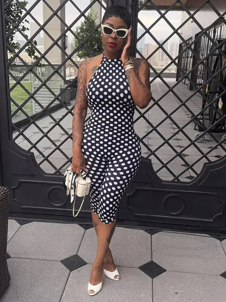 Weird Puss Sexy Print Halter Romper Women Bandage Summer Colorful Hipster Backless Activity Workout Fit Tight Stretch Playsuits - SN Wigs & More