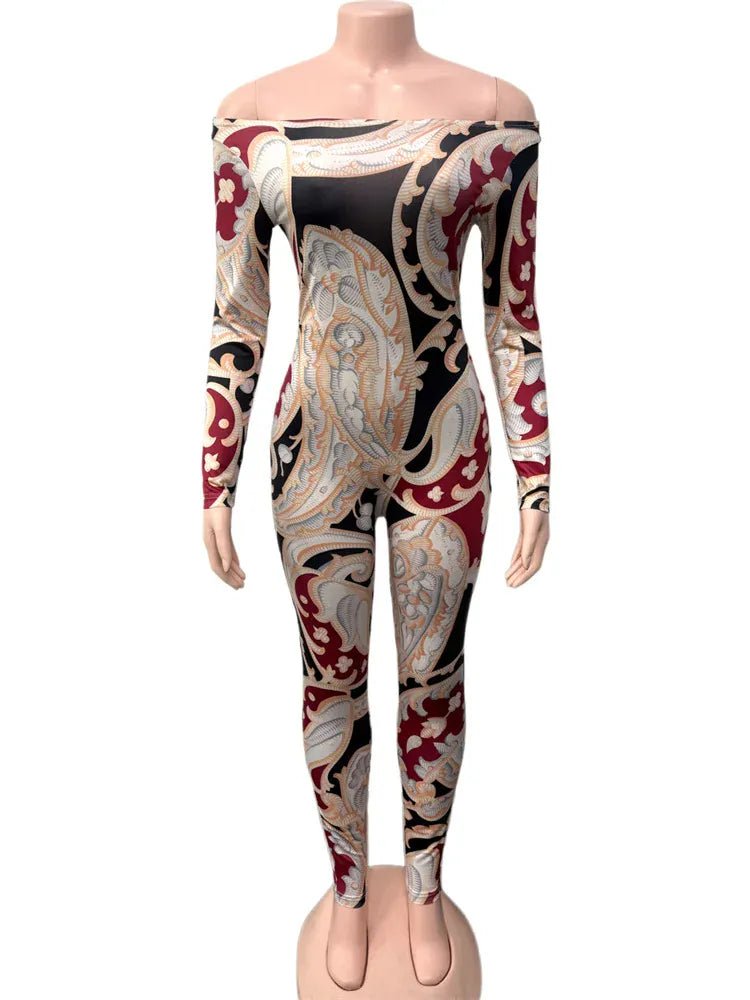 Weird Puss Slash Neck Jumpsuit Women Hipster Colorful Print Full Sleeve Stretch Skinny Fitness Activity Workout Slim Streetwear - SN Wigs & More