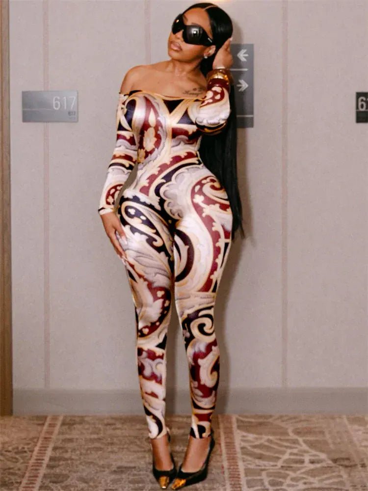 Weird Puss Slash Neck Jumpsuit Women Hipster Colorful Print Full Sleeve Stretch Skinny Fitness Activity Workout Slim Streetwear - SN Wigs & More