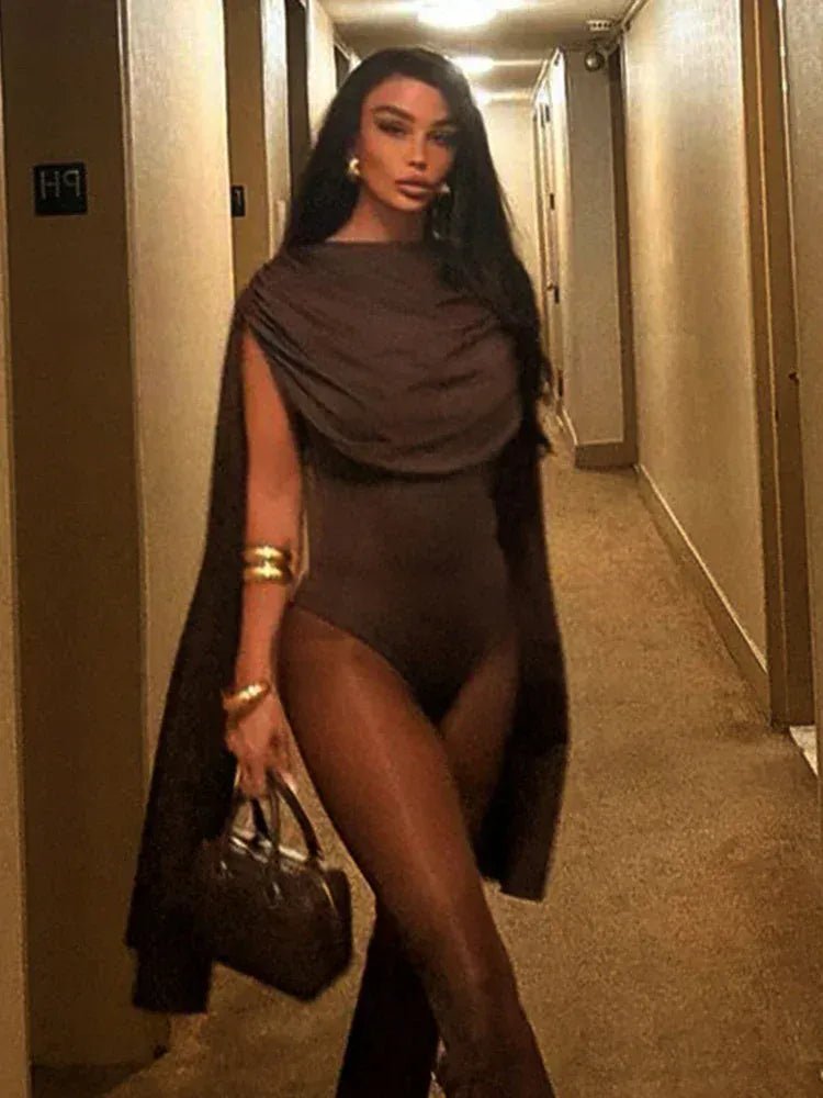 Weird Puss Tassel Swing Collar Bodysuit Women Chic Elegant Hipster Summer Fashion Sleeveless Wild Basic Midnight Stretch Tops - SN Wigs & More