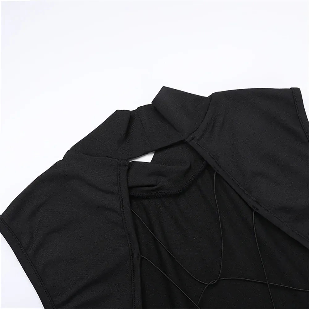 Weird Puss Y2K Butterfly Metal Dress Women Hollow Backless Sleeveless Fitness Cross Bandage Midnight Club Summer Vacation Bodyco