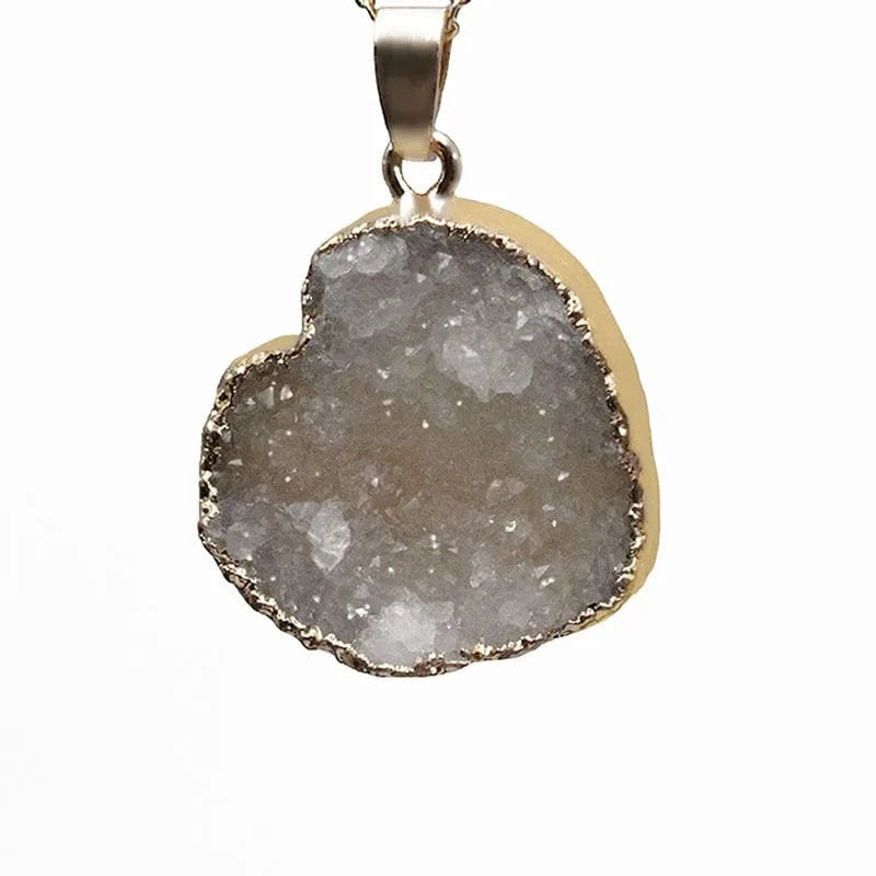 White / 24mm Cluster Necklace Pendant Blue Druzy Heart Shape Gold Electroplated Gemstone Pendant Love Heart Crystal Pendant Charm For Jewelry