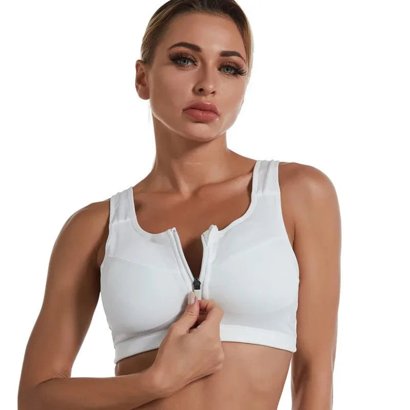 WHITE / 5XL New Sports Bra Women Front Zipper Push Up Gym Jogging Crop Top More Size Tops Yoga Fitness Shockproof Vest Sport Bras for Women