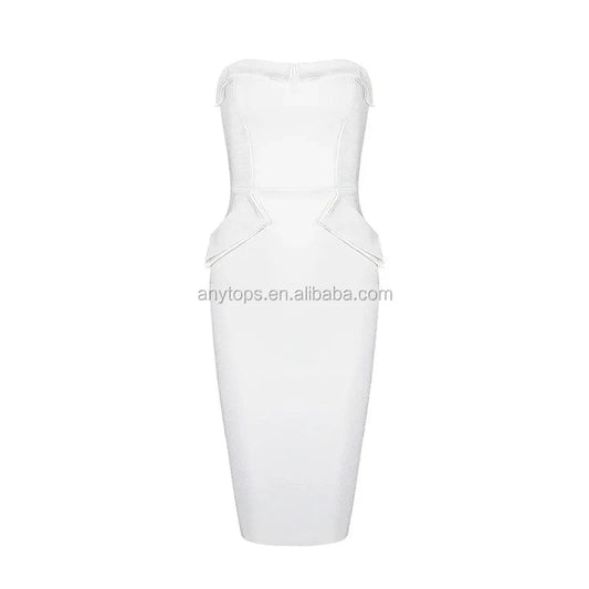 White Bandage Dress Evening Dress Rayon Low-cut Custom Sexy Ball Gown Evening / Formal Dresses Short Satin Breathable Knitted