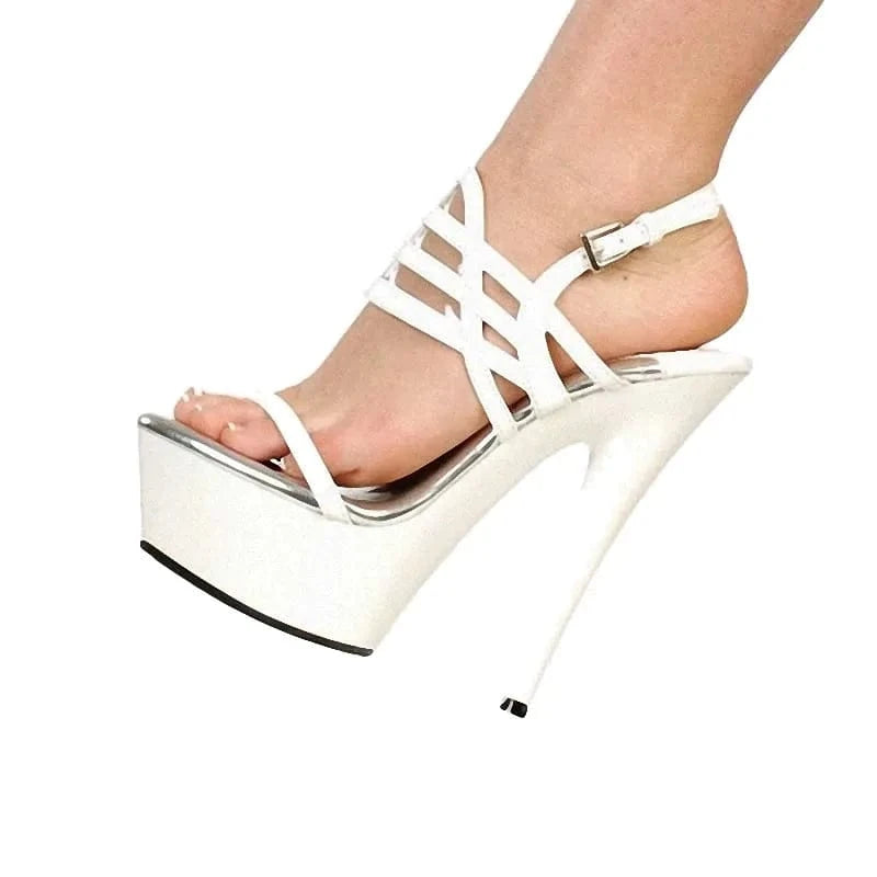 White banquet stiletto heel 6 inch high heels pole dance sexy club platform sandals 15 cm leaky toe sandals