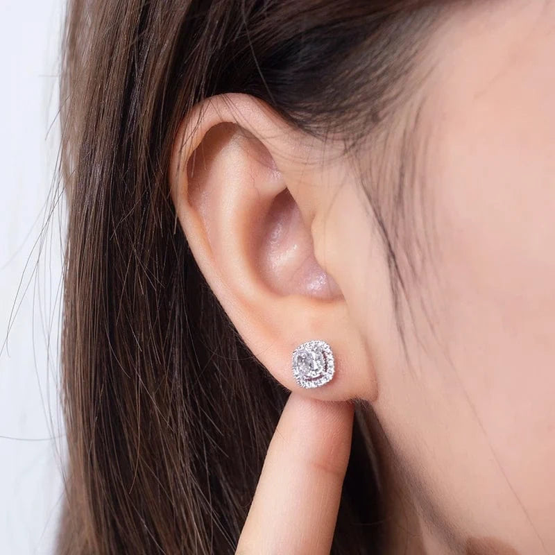 White Best selling 14K White gold cushion cut lab grown diamond stu earring