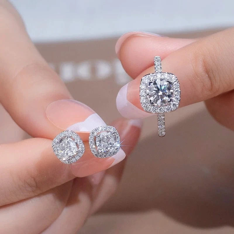 White Best selling 14K White gold cushion cut lab grown diamond stu earring