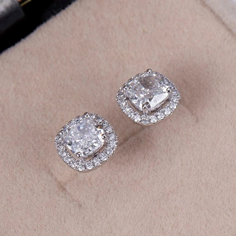 White Best selling 14K White gold cushion cut lab grown diamond stu earring