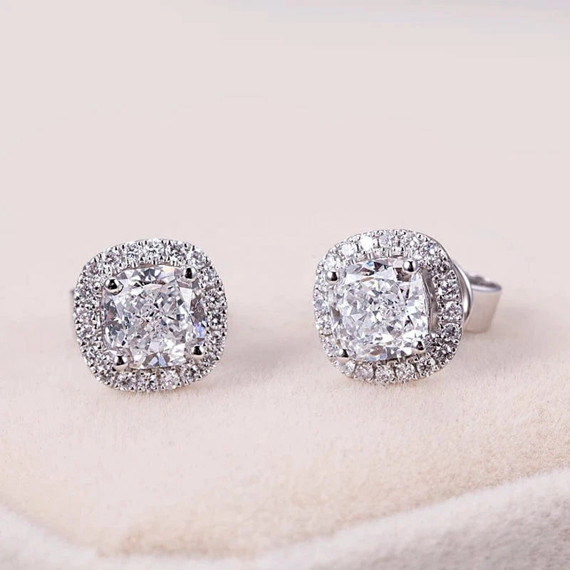 White Best selling 14K White gold cushion cut lab grown diamond stu earring