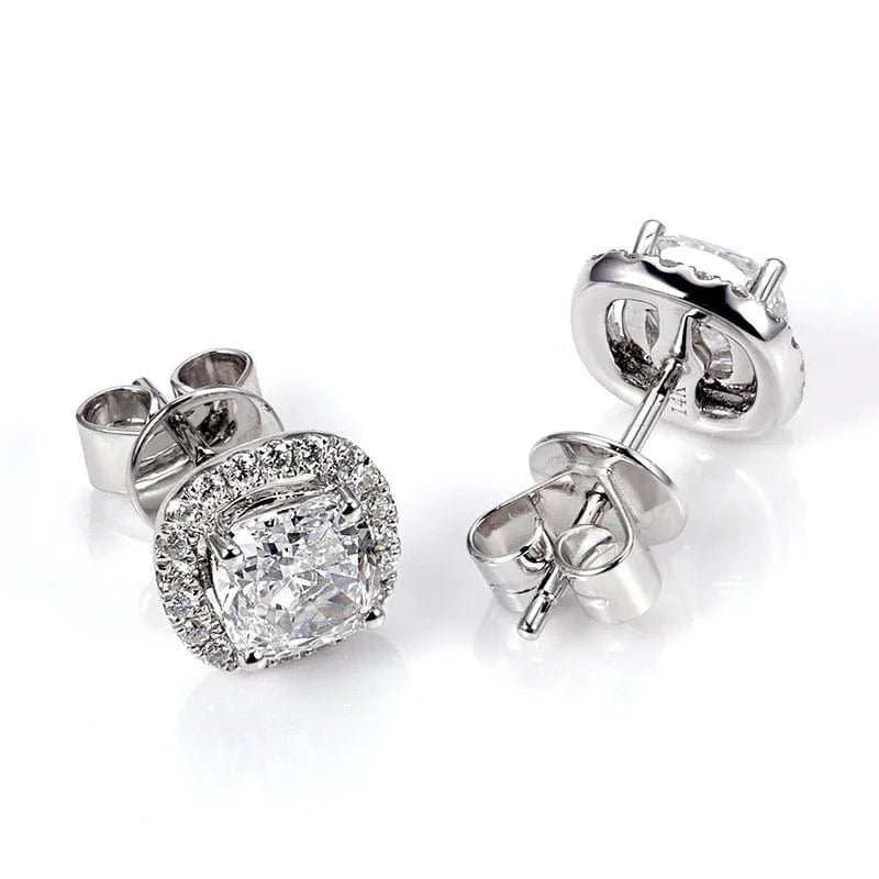 White Best selling 14K White gold cushion cut lab grown diamond stu earring