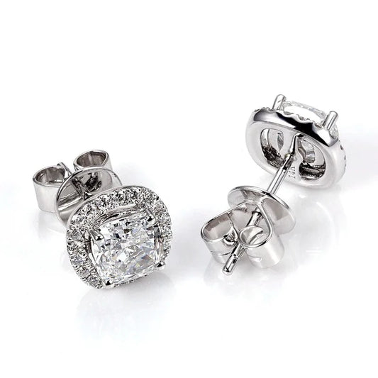 White Best selling 14K White gold cushion cut lab grown diamond stu earring