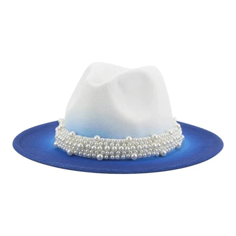 White blue Gradient Women's Flip top British classic jazz wool hat big cornice fashion flat edge hat Pink Green Sorority Hat