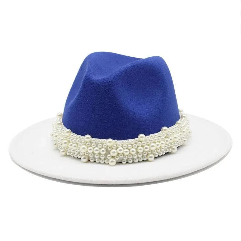 White blue Women's Flip top British classic jazz wool hat big cornice fashion flat edge hat Pink Green Sorority Hat