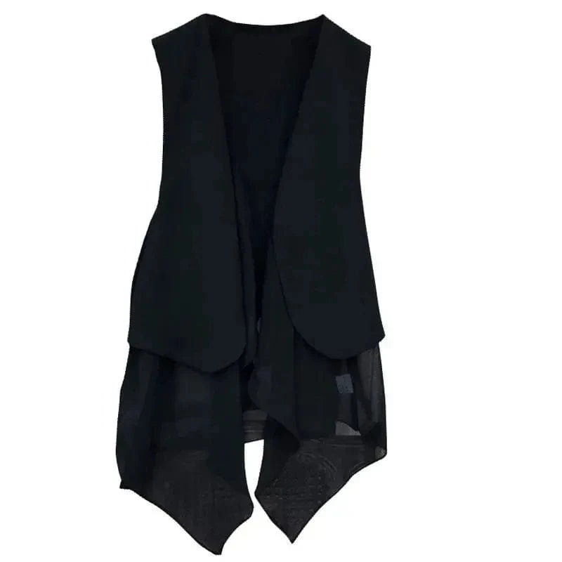 White Chiffon Vest Female Thin 2023 Summer New Fashion Slim Joker Sleeveless Vest Outside Med-long tank top sun-proof cardigan