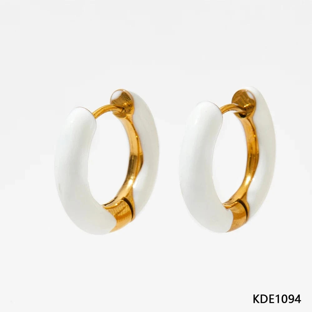 White(D1094) Wholesale Colorful Enamel Huggie Earrings Hypoallergenic Circle Ear Cuff Gold Plated Stainless Steel Enamel Hoop Earrings