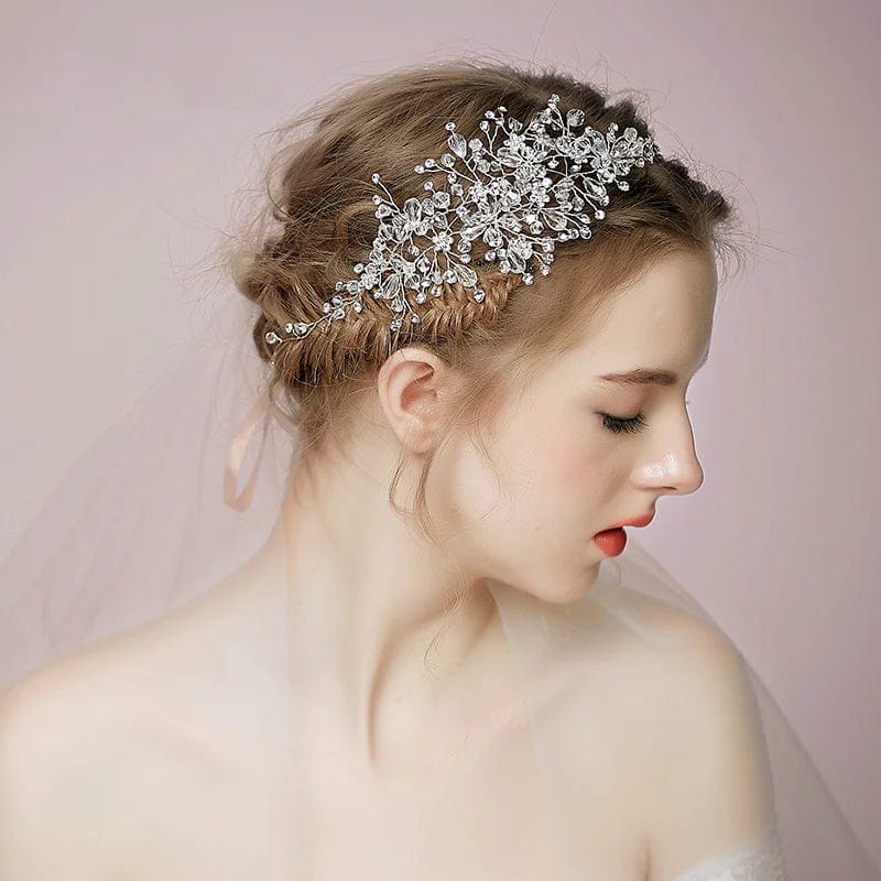 White Elegant Rhinestone Crystal Silver Hair Comb With Pin Clip Wedding Bridal Tiara