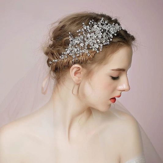 White Elegant Rhinestone Crystal Silver Hair Comb With Pin Clip Wedding Bridal Tiara