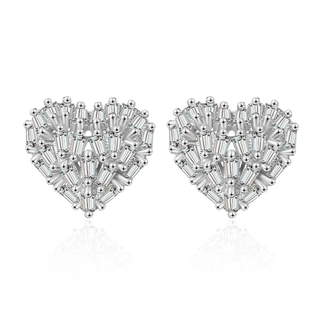 White gold color Classic Design Dazzling Heart Stud Earrings for Women High Quality Romantic Female Accessories Timeless Styling Jewelry