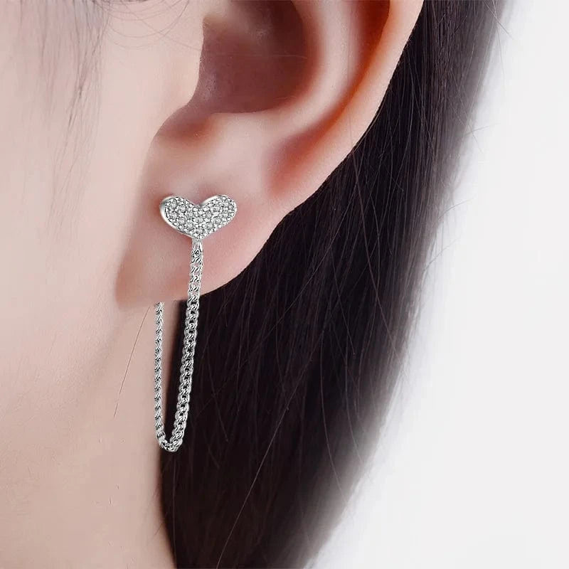 White gold color Refined Chic Simple Heart Long Chain Earrings Chain Tassel Hanging Drop Earrings for Women Metal CZ Dangle Pendants Earring