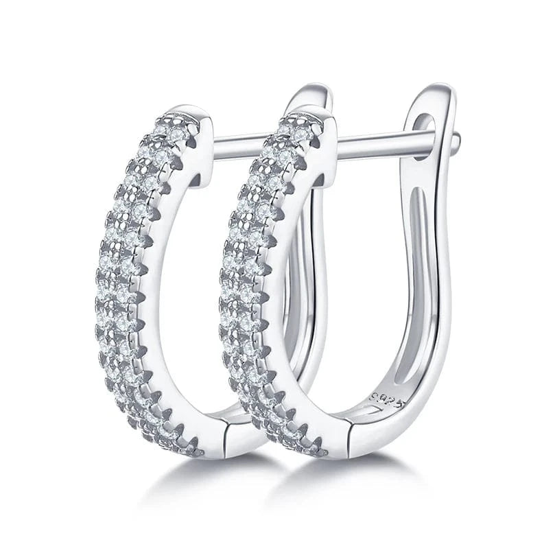 White Gold Plated Two rows moissanite stones ear stud diamond huggie earrings 925 silver white/rose/yellow gold plated moissanite earrings jewelry