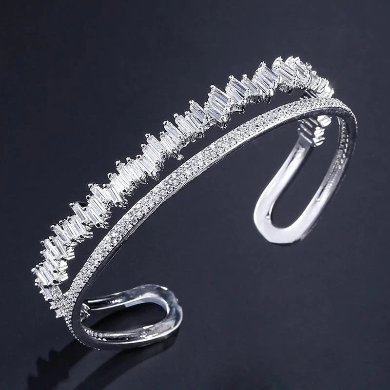 white gold plating RAKOL BP167 silver crystal bangle cubic zirconia bangle for women