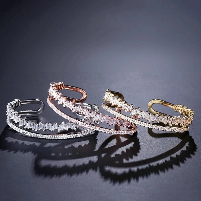 white gold plating RAKOL BP167 silver crystal bangle cubic zirconia bangle for women