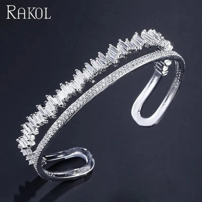 white gold plating RAKOL BP167 silver crystal bangle cubic zirconia bangle for women