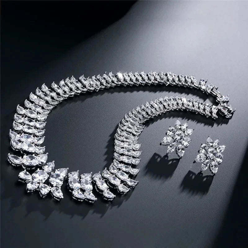 White gold RAKOL SP220 Party Wedding Big Full Diamond CZ Crystal Stone Four Piece Jewelry Set