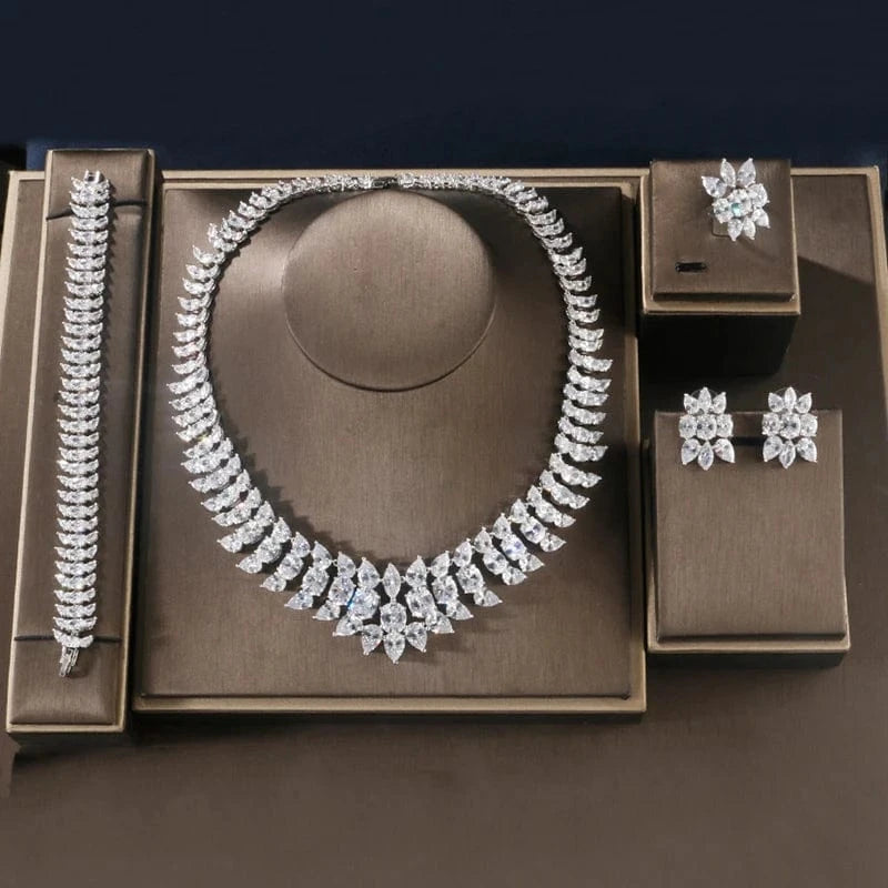 White gold RAKOL SP220 Party Wedding Big Full Diamond CZ Crystal Stone Four Piece Jewelry Set
