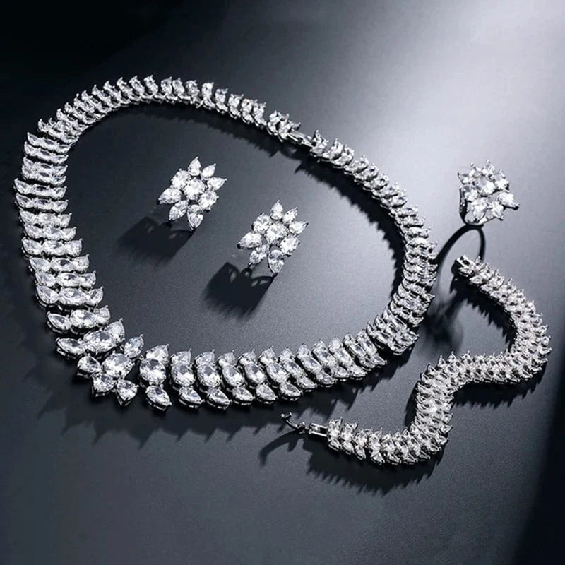 White gold RAKOL SP220 Party Wedding Big Full Diamond CZ Crystal Stone Four Piece Jewelry Set