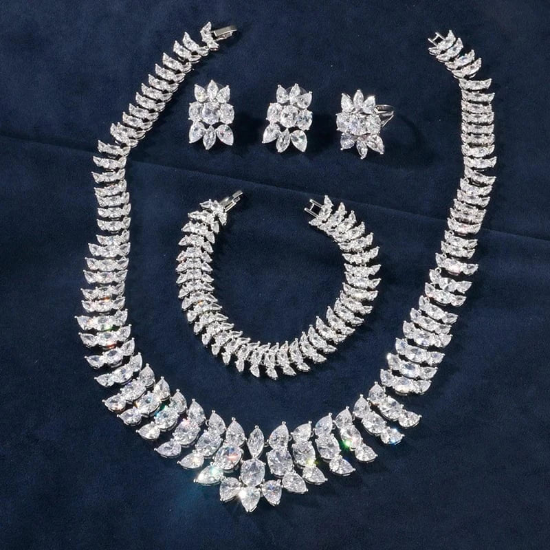 White gold RAKOL SP220 Party Wedding Big Full Diamond CZ Crystal Stone Four Piece Jewelry Set
