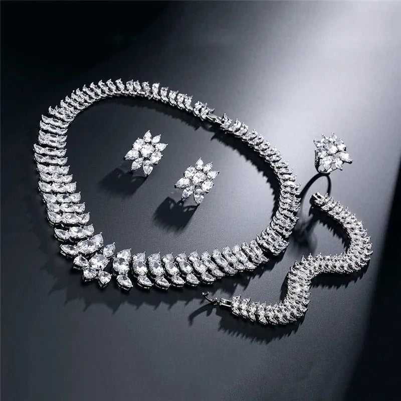 White gold RAKOL SP220 Party Wedding Big Full Diamond CZ Crystal Stone Four Piece Jewelry Set