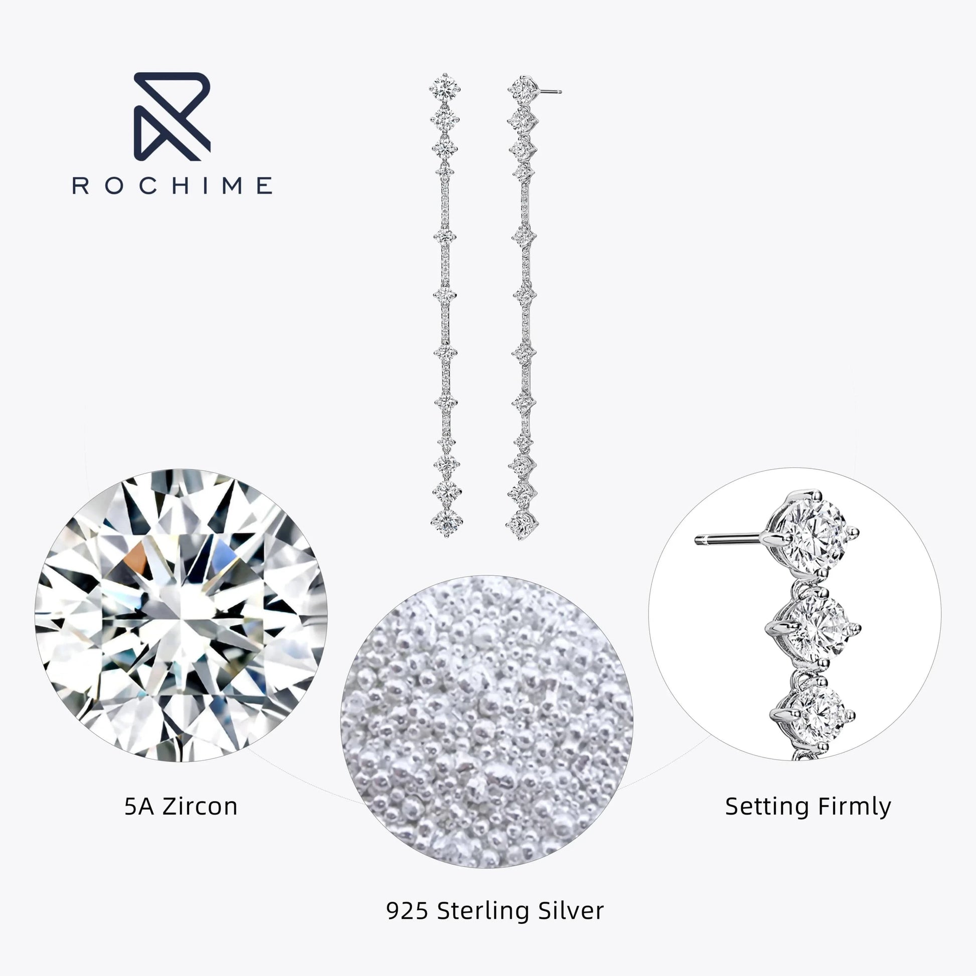 White gold Rochime linear long earrings  925 sterling silver gold plated 5a zircon jewelry for women