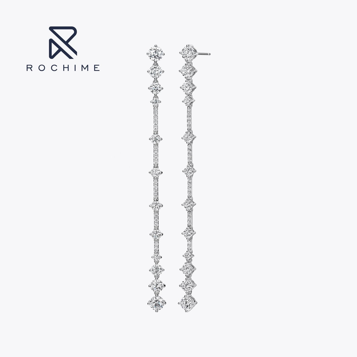 White gold Rochime linear long earrings  925 sterling silver gold plated 5a zircon jewelry for women