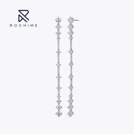 White gold Rochime linear long earrings  925 sterling silver gold plated 5a zircon jewelry for women